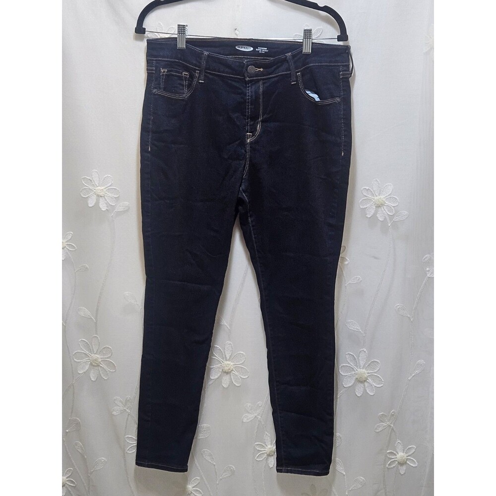 Old Navy womens Size 14 Dark Blue Jeans Rockstar Super Skinny Mid-Rise Essential
